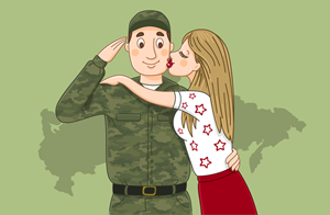 Векторная картинка к 23 февраля — солдата целует девушка