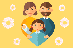 День семьи, любви и верности — ромашки, мама, папа и детки